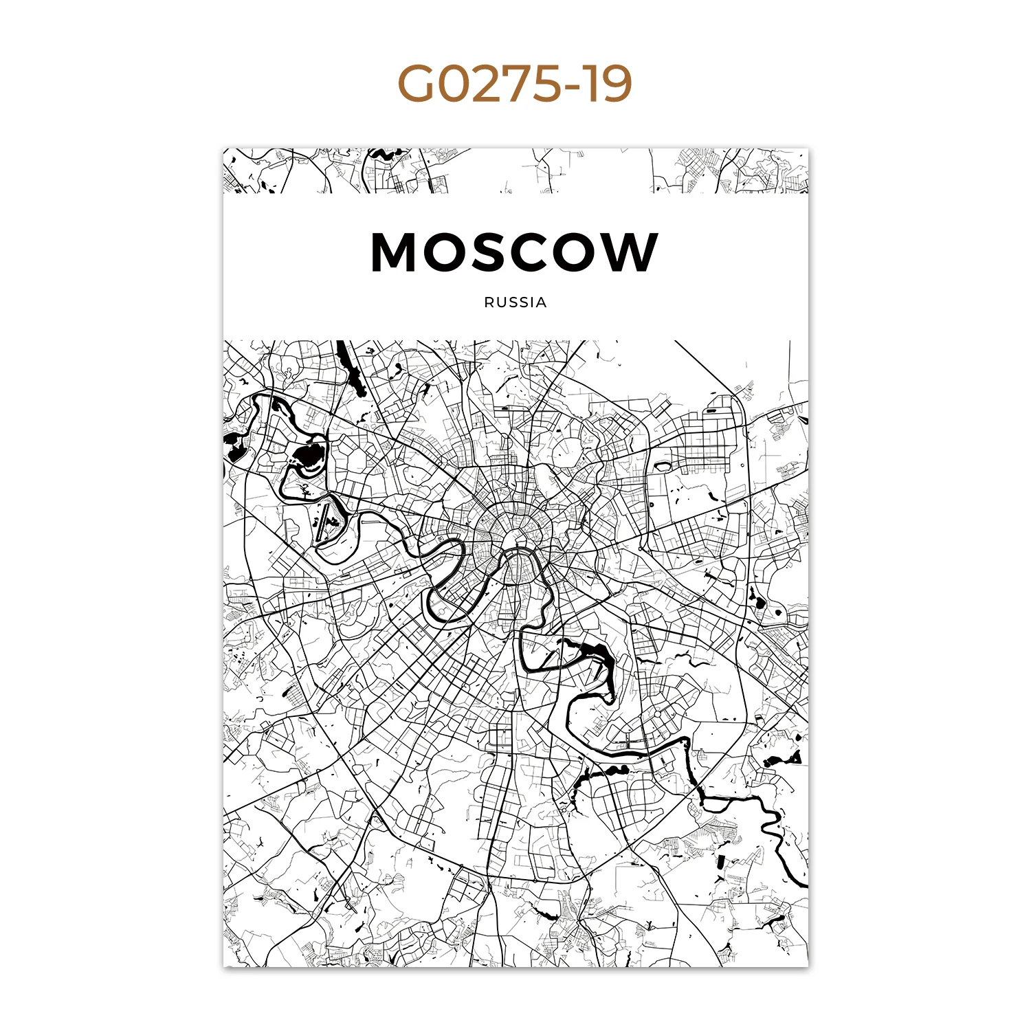 Plakat mapa miasta - czarno-biała grafika Wzór 6