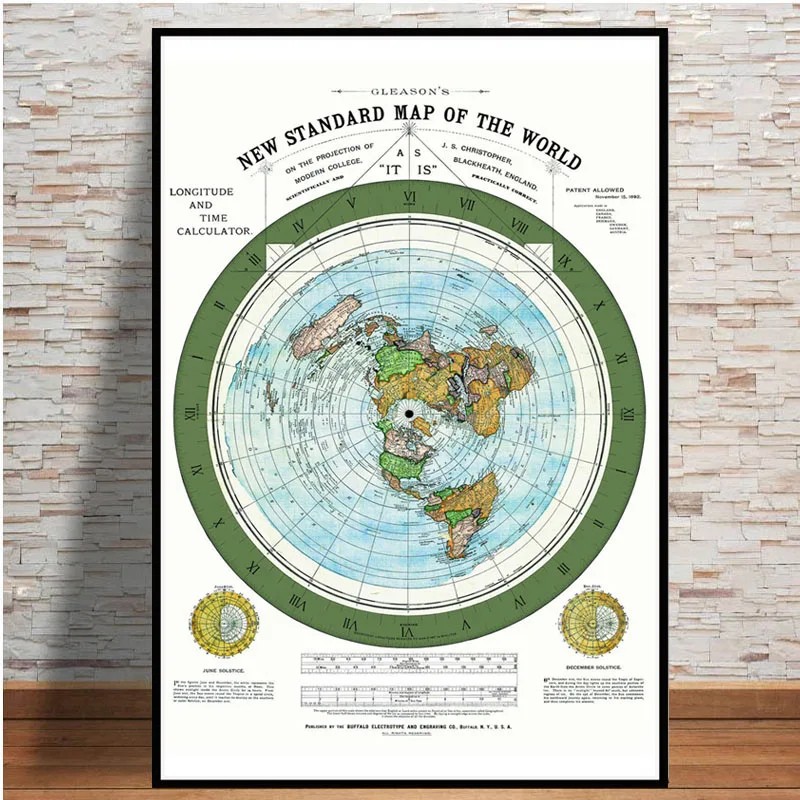 Plakat Płaska Ziemia - mapa Gleasona Wzór 1