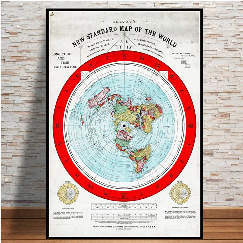 Plakat Płaska Ziemia - mapa Gleasona Wzór 3