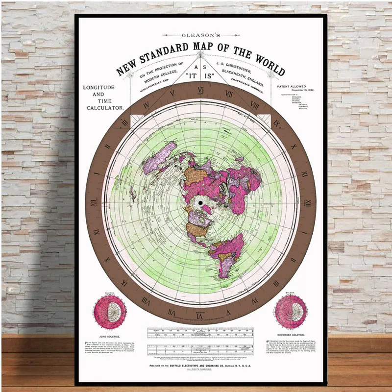 Plakat Płaska Ziemia - mapa Gleasona Wzór 6