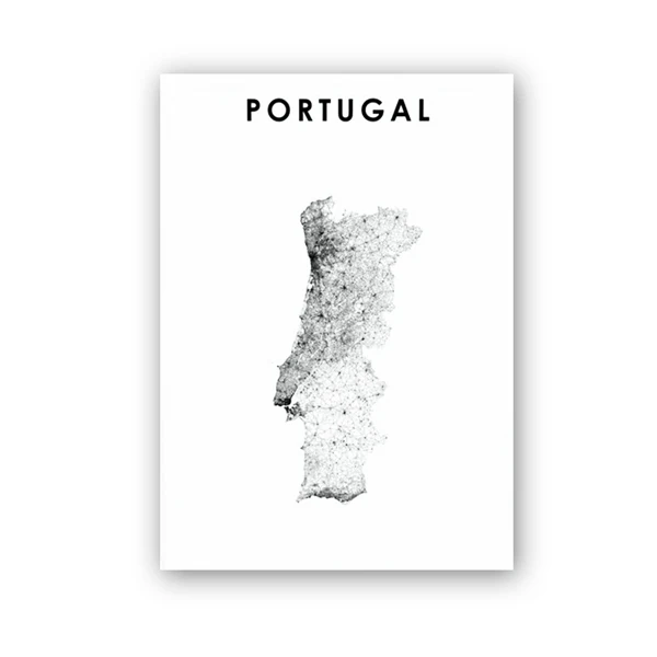 Plakat mapa Portugalii - czarno-biały Wzór 1