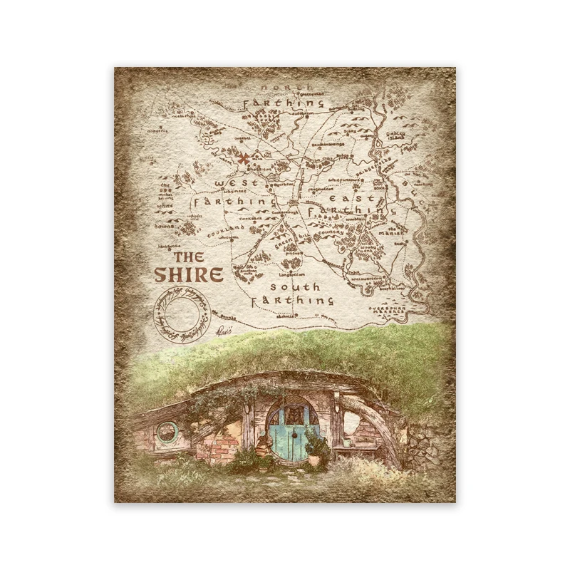Plakat mapa Shire - Śródziemie w stylu retro Wzór 2