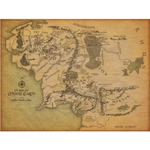 Plakat Mapa Śródziemia Vintage Biały
