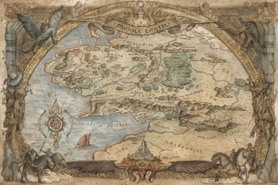 Plakat Mapa Śródziemia Władca Pierścieni Biały