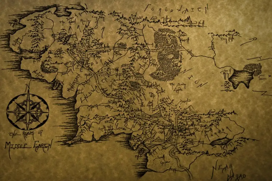 Plakat Mapa Śródziemia Władca Pierścieni żółty