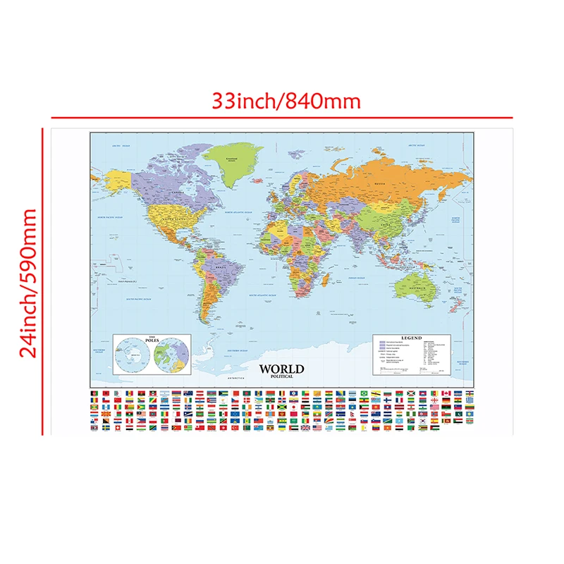 Polityczna mapa świata z flagami państw 84x59cm