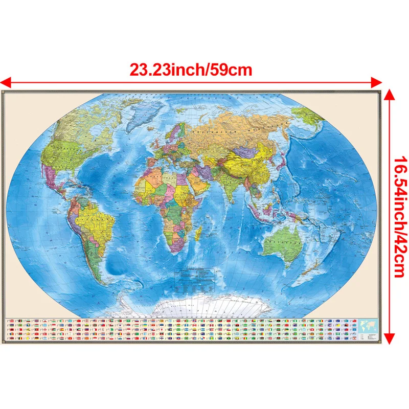Plakat mapa świata polityczna z flagami 59x42cm
