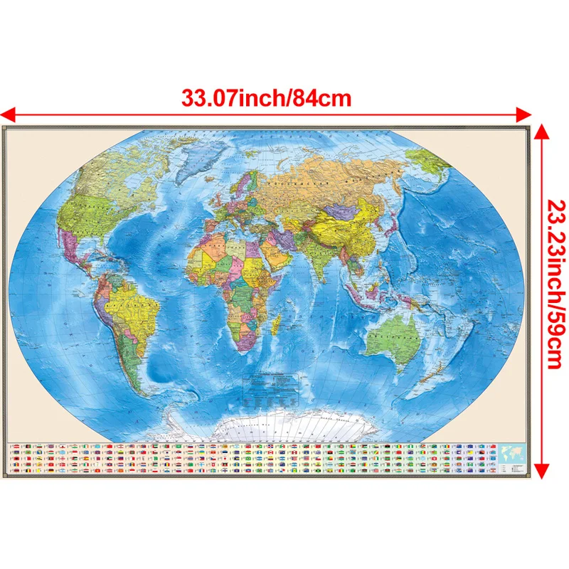 Plakat mapa świata polityczna z flagami 84x59cm