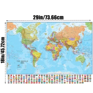 Plakat mapa świata z flagami 74x46cm 29x18in
