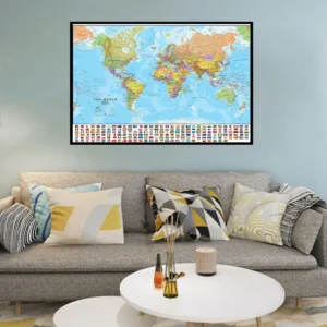 Mapa świata z flagami - duży plakat podróżnika 