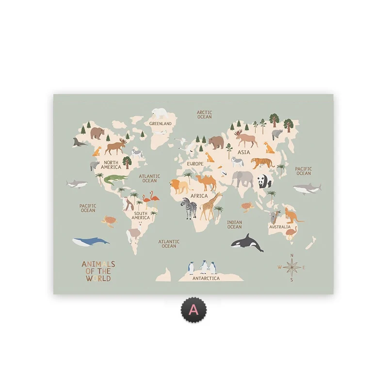 Plakat mapa świata ze zwierzętami Wzór 1