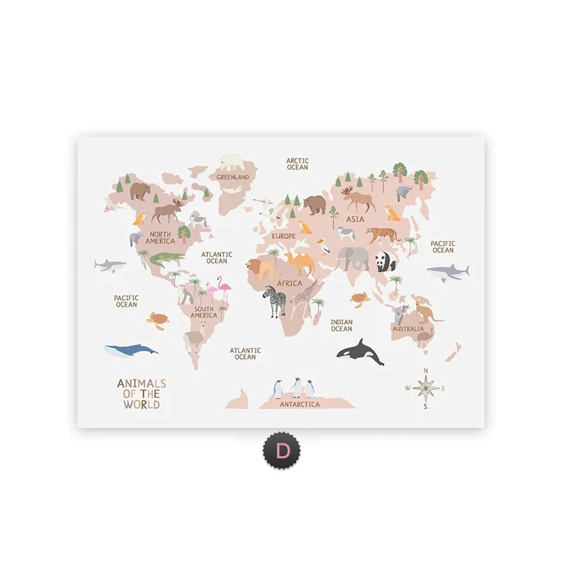 Plakat mapa świata ze zwierzętami Wzór 4