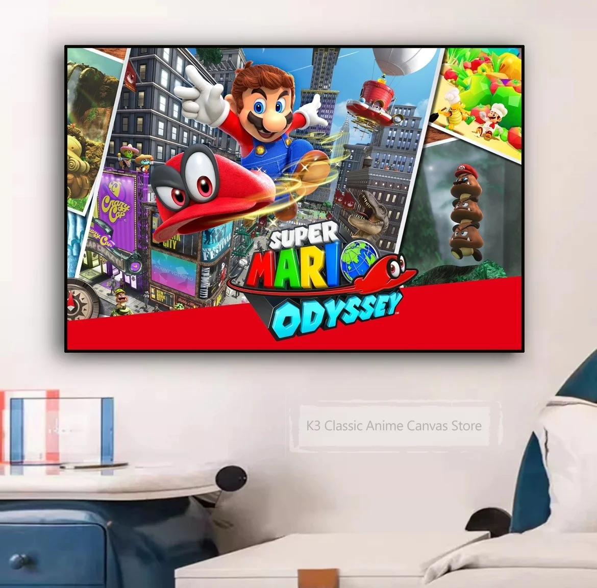 Mario w stylu Gwiaździstej Nocy - plakat do pokoju Armijna zieleń