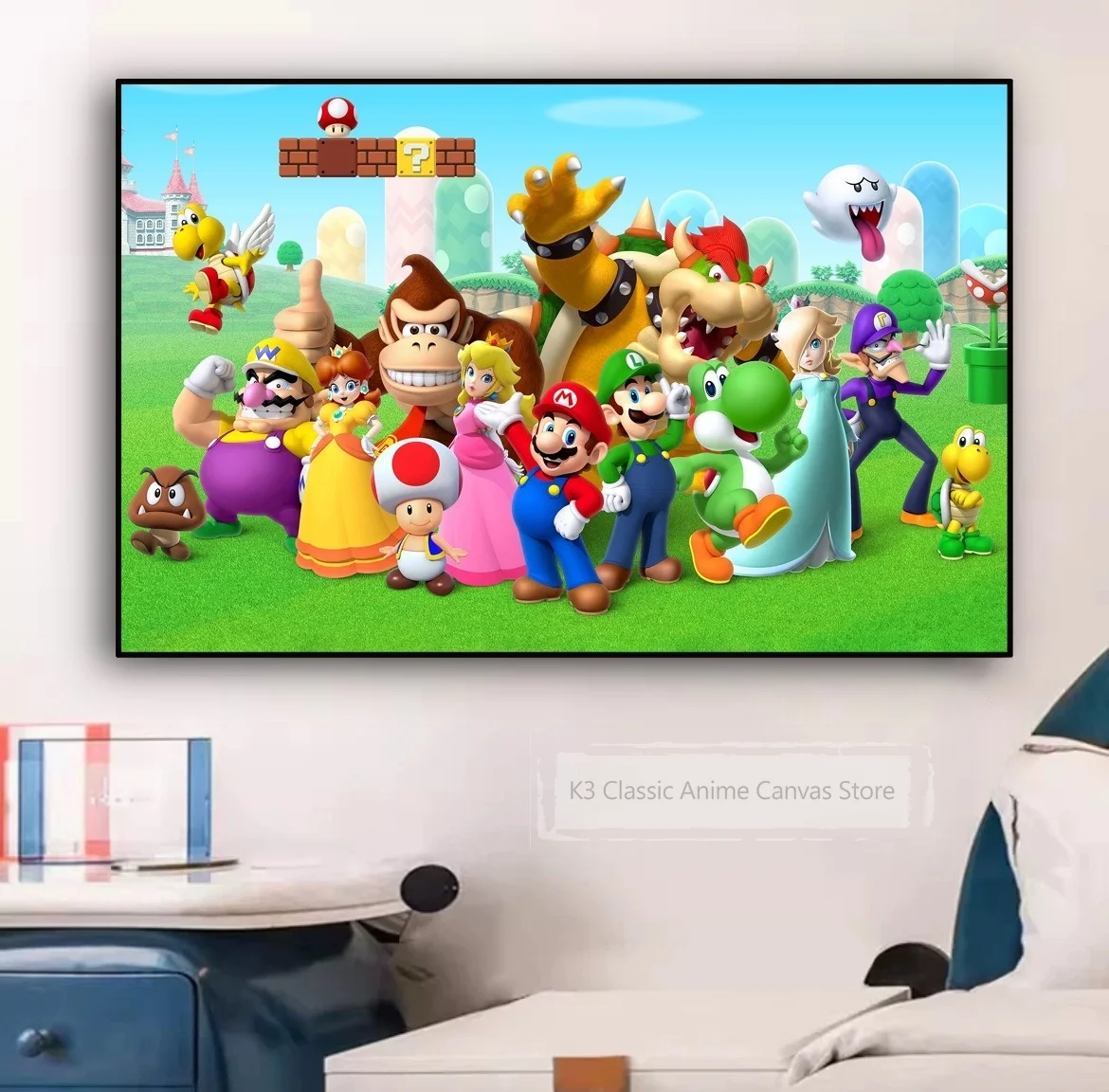 Mario w stylu Gwiaździstej Nocy - plakat do pokoju Ciemny szary