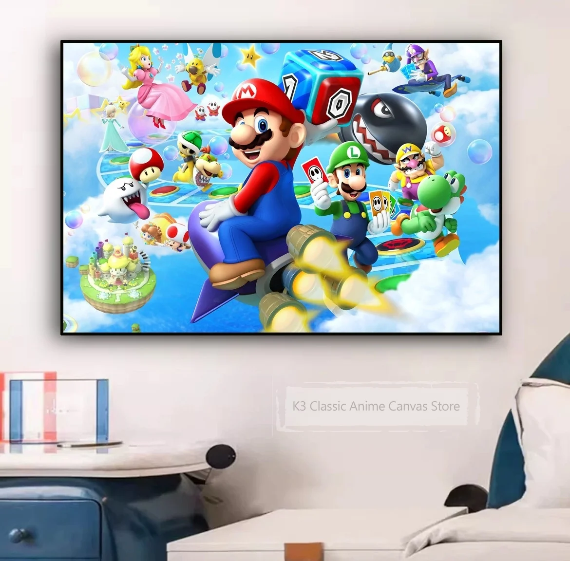 Mario w stylu Gwiaździstej Nocy - plakat do pokoju Fioletowy/фиолетовый