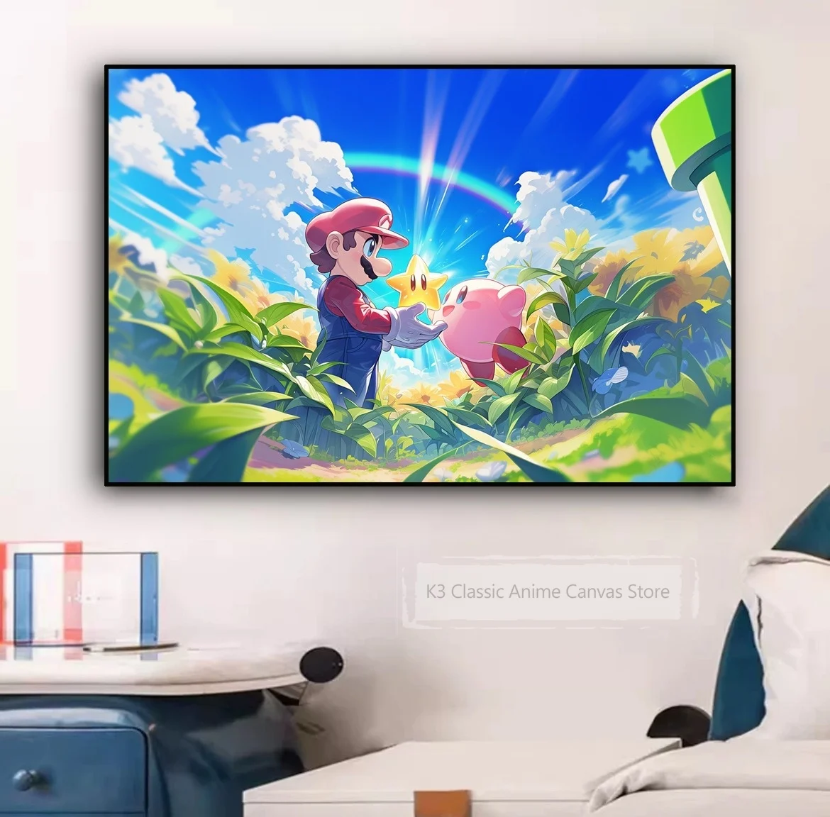 Mario w stylu Gwiaździstej Nocy - plakat do pokoju Głęboki niebieski