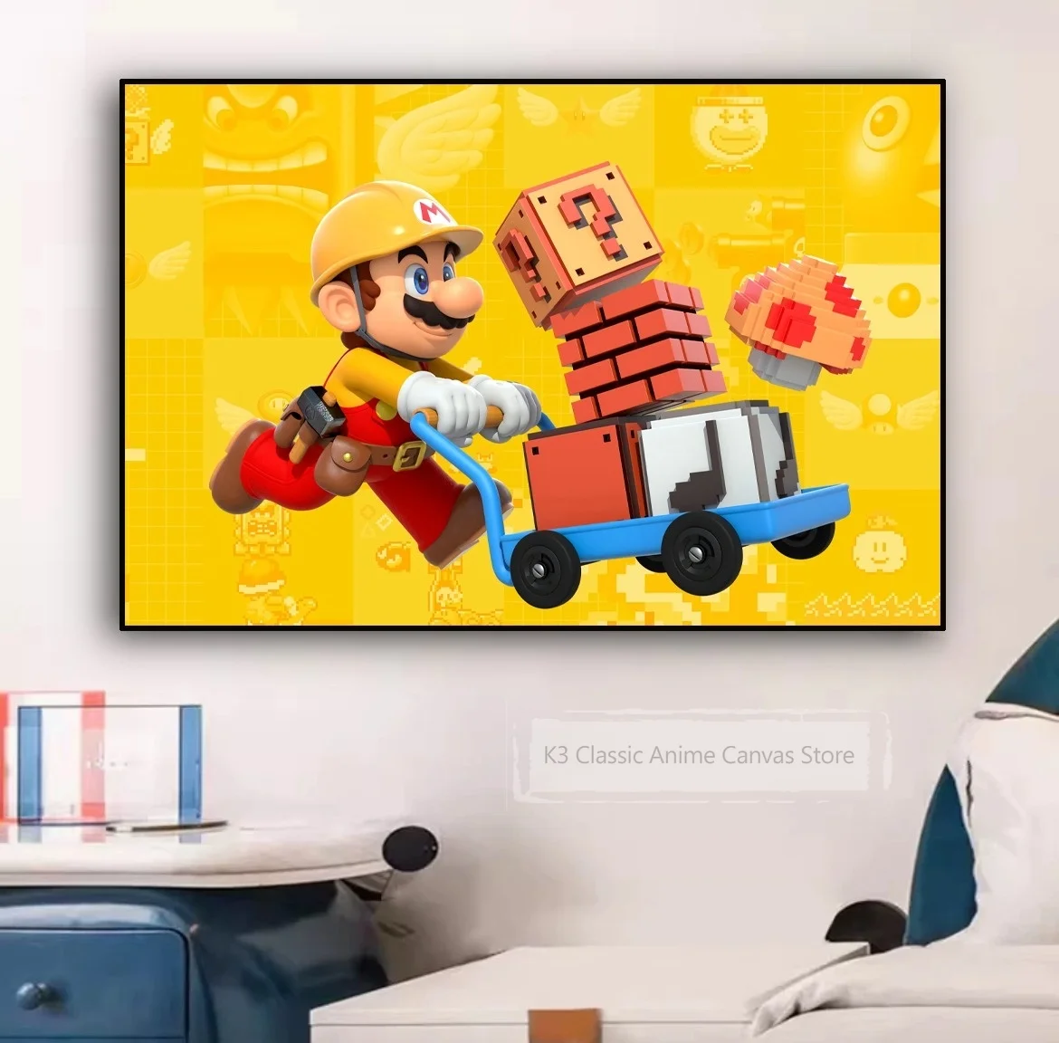 Mario w stylu Gwiaździstej Nocy - plakat do pokoju Jasnoszary