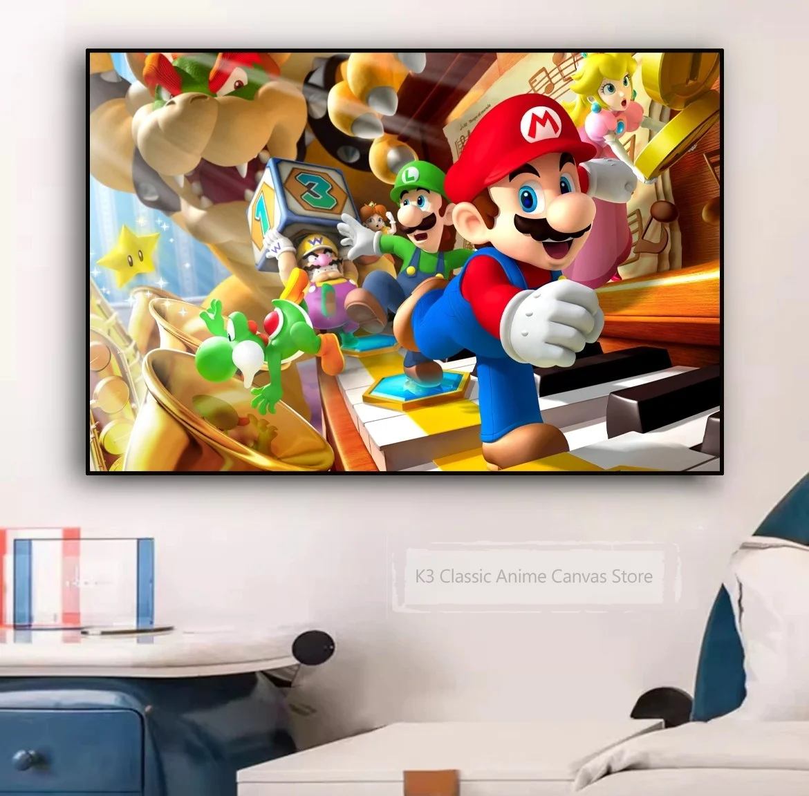 Mario w stylu Gwiaździstej Nocy - plakat do pokoju Jasnozielony