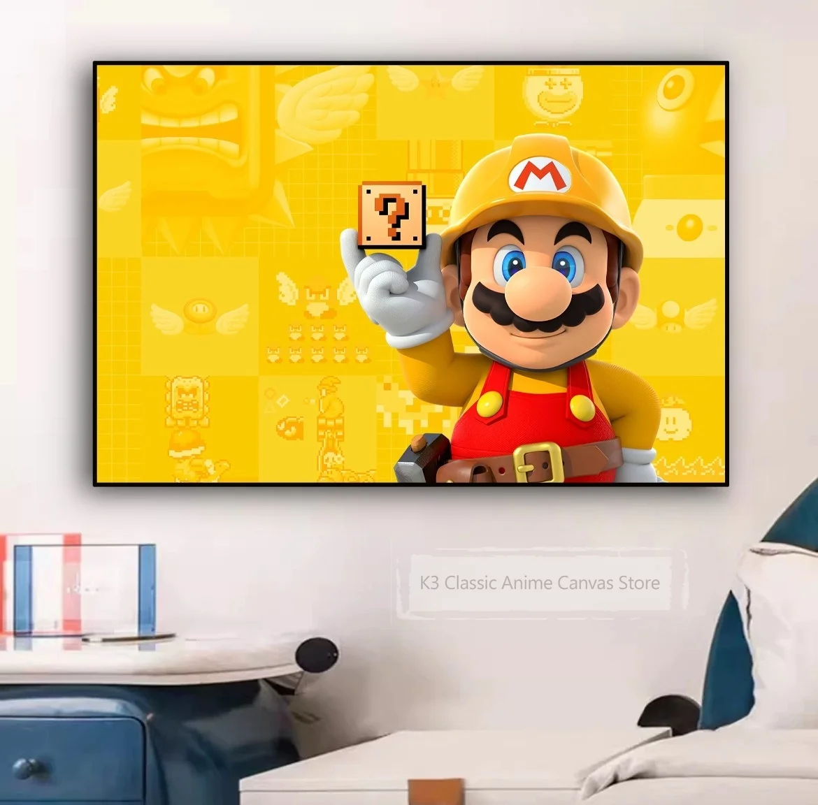 Mario w stylu Gwiaździstej Nocy - plakat do pokoju śliwka