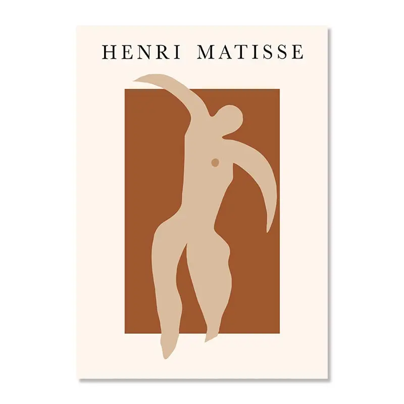 Plakat Matisse koralowe linie na beżu Biały