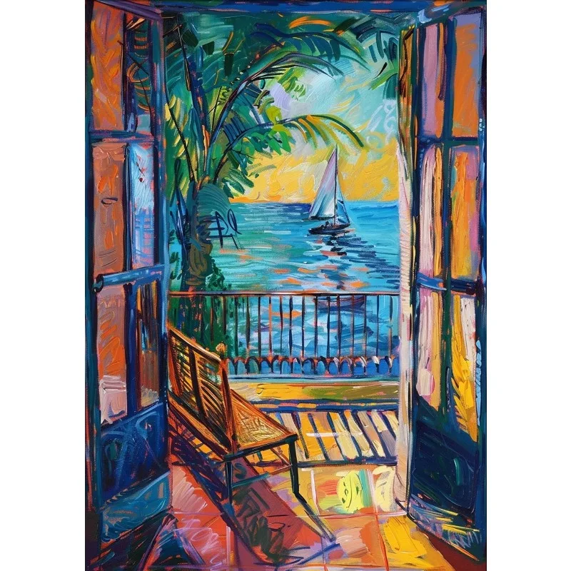 Plakat krajobraz - otwarte okno wg Matisse'a Wzór 3