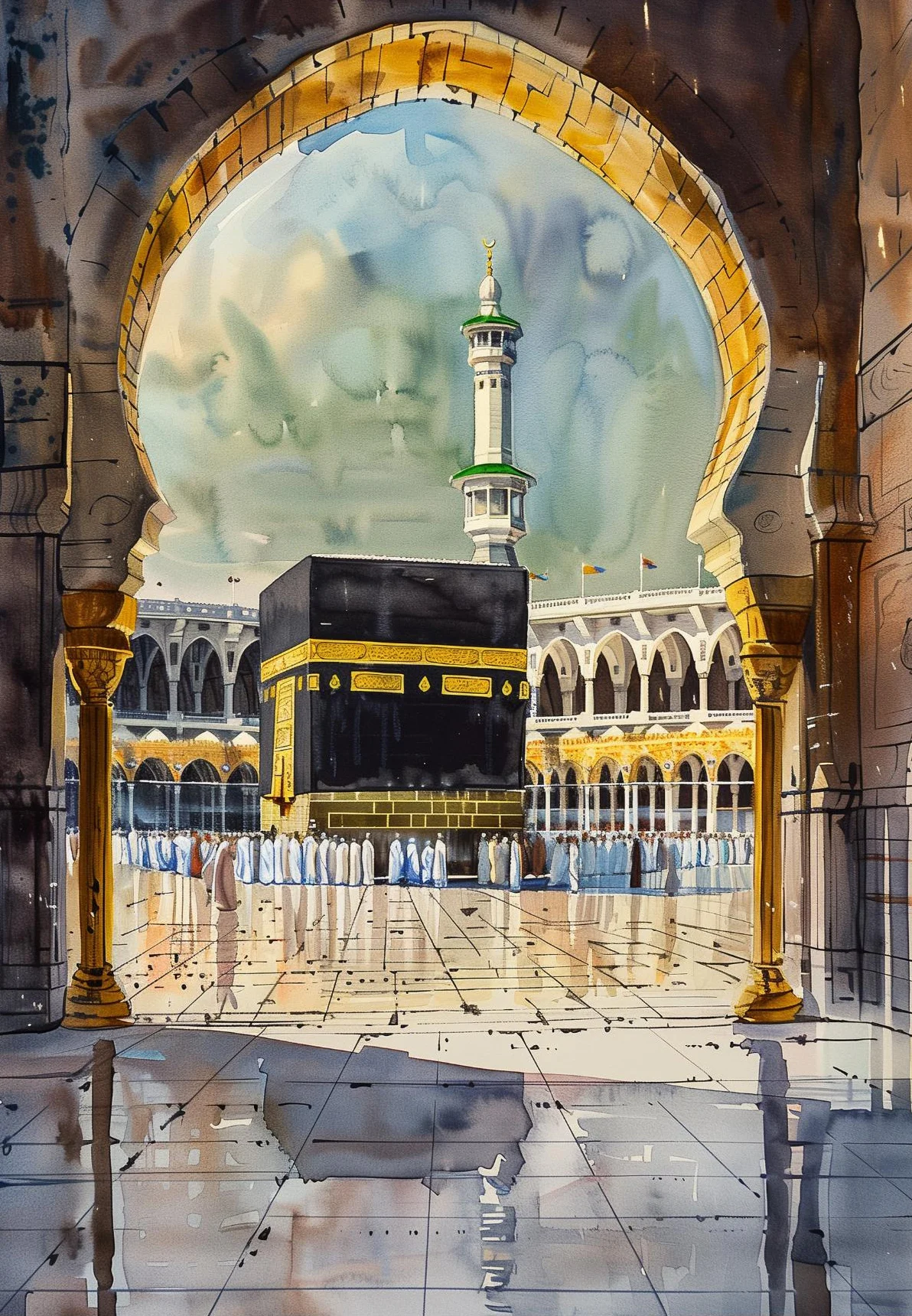Meczet Al-Aqsa i Kaaba - plakat islamski Biały