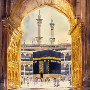 Meczet Al-Aqsa i Kaaba - plakat islamski Czerwony