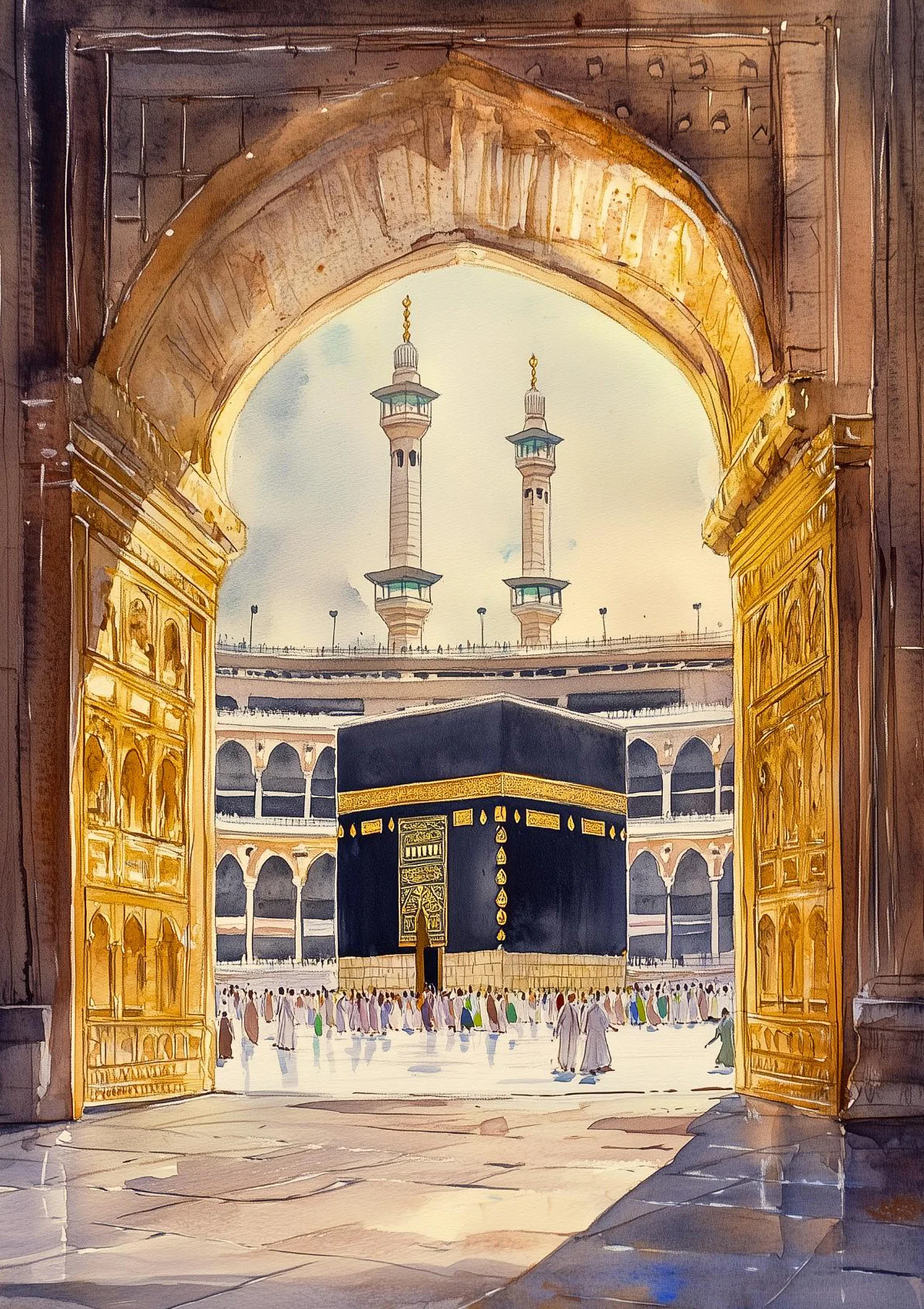 Meczet Al-Aqsa i Kaaba - plakat islamski Czerwony