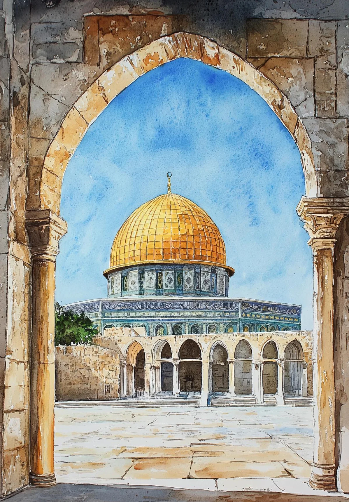 Meczet Al-Aqsa i Kaaba - plakat islamski żółty