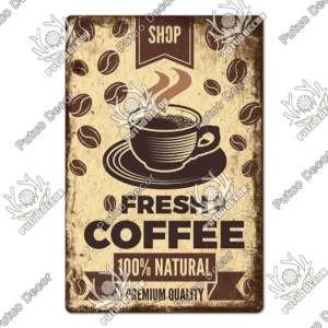 Plakat metalowy Coffee vintage do kawiarni Zielony