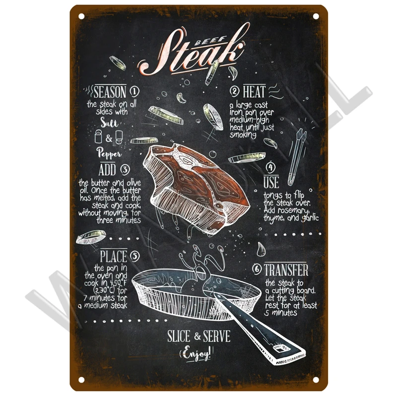 Plakat metalowy restauracyjny vintage do kuchni Biały
