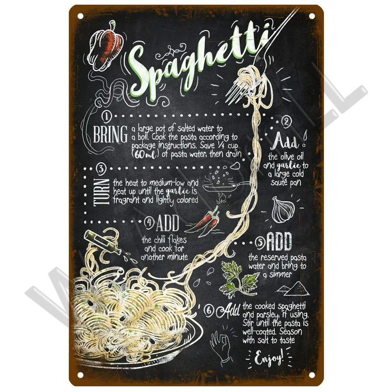 Plakat metalowy restauracyjny vintage do kuchni Jasnozielony
