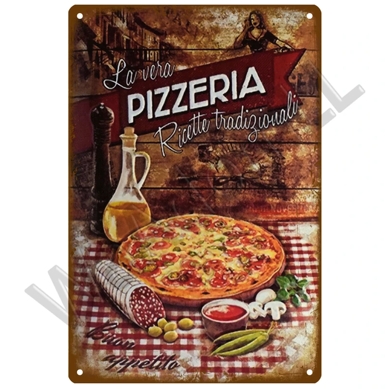 Plakat metalowy restauracyjny vintage do kuchni żółty