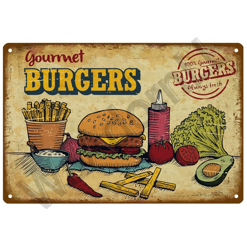 Plakat metalowy Retro Diner klasyczny do kuchni żółty