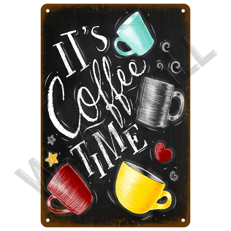 Plakat metalowy retro Kawa - tabliczka vintage Jasny