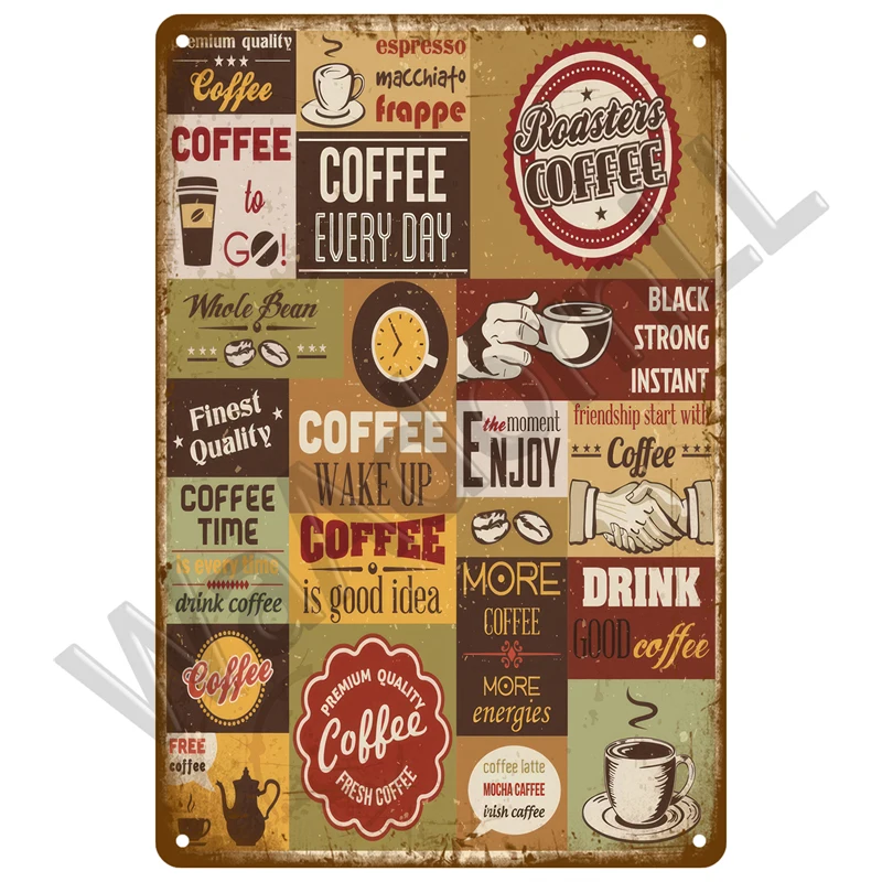 Plakat metalowy retro Kawa - tabliczka vintage Zielony