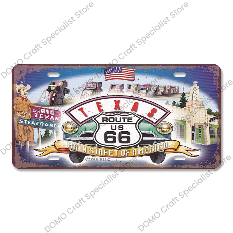 Plakat metalowy Route 66 vintage do garażu Złoty