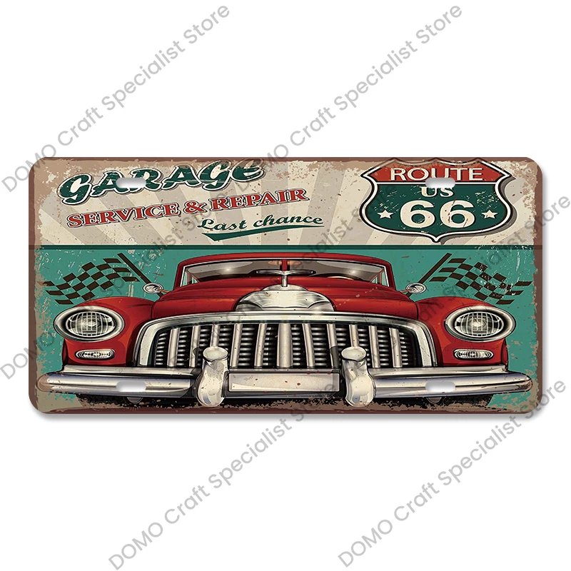 Plakat metalowy Route 66 vintage do garażu Jabłko złote
