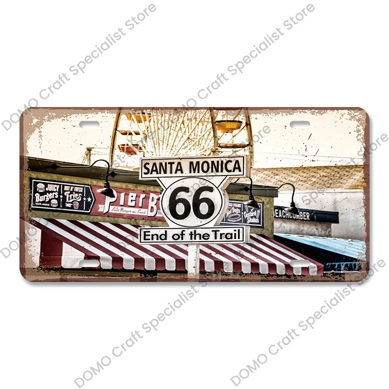 Plakat metalowy Route 66 vintage do garażu Różowe złoto