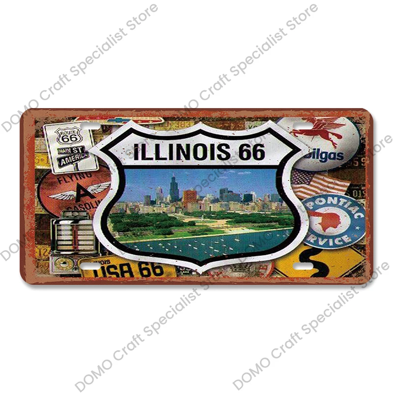 Plakat metalowy Route 66 vintage do garażu Zielony jabłko