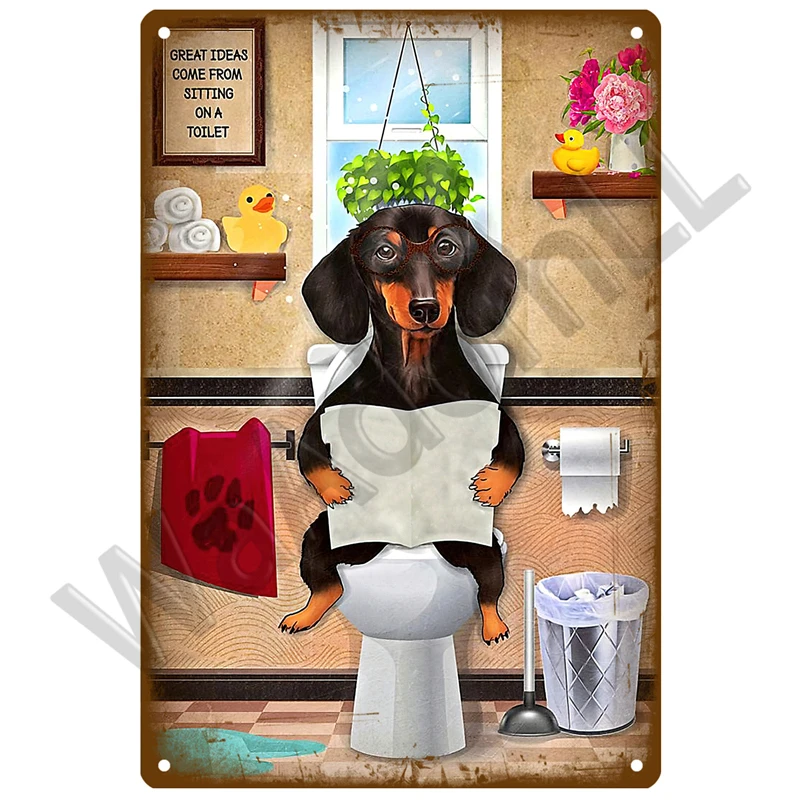 Plakat metalowy WC Toaleta retro vintage Fioletowy