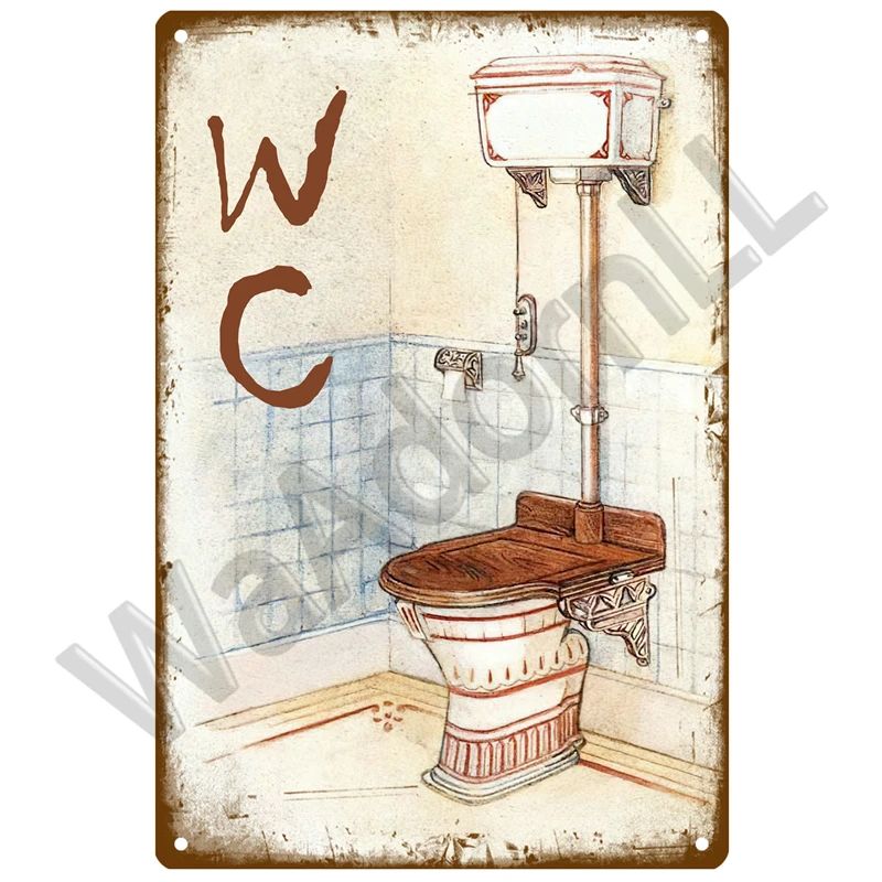 Plakat metalowy WC Toaleta retro vintage Jasnoszary