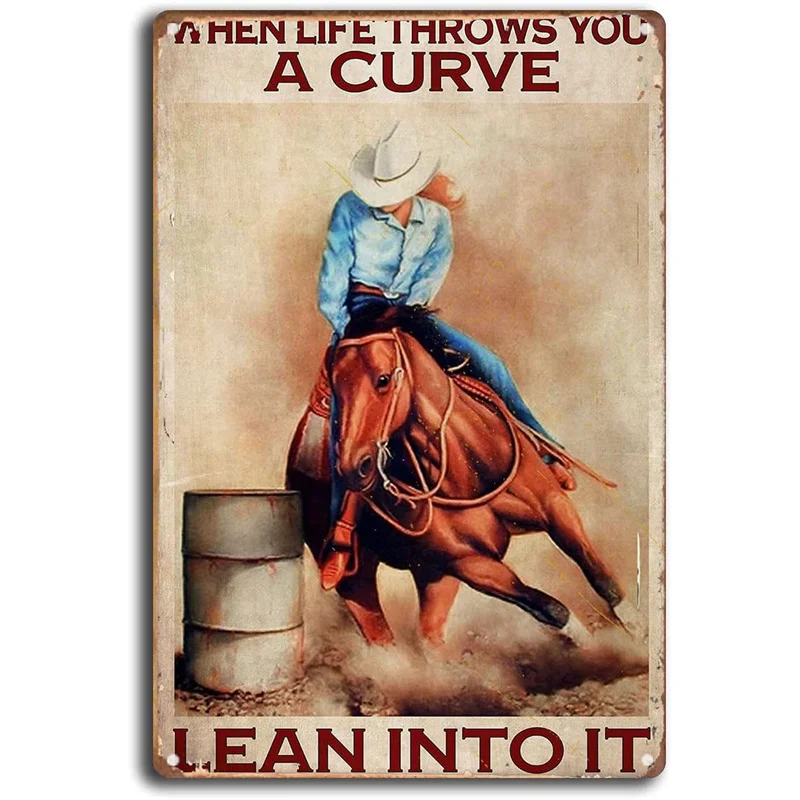 Plakat metalowy Western Cowboy na koniu Czarny