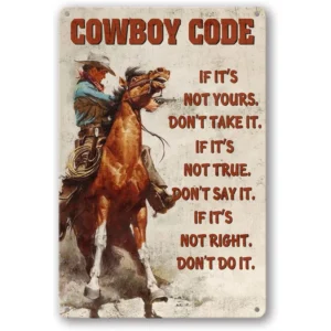 Plakat metalowy Western Cowboy na koniu Fioletowy