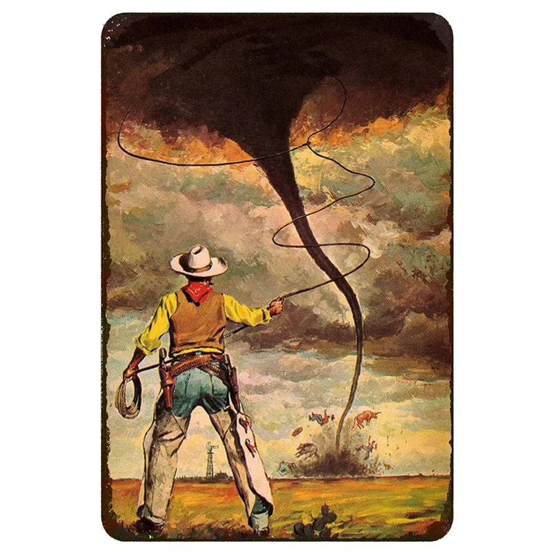 Plakat metalowy Western Cowboy na koniu Jasny
