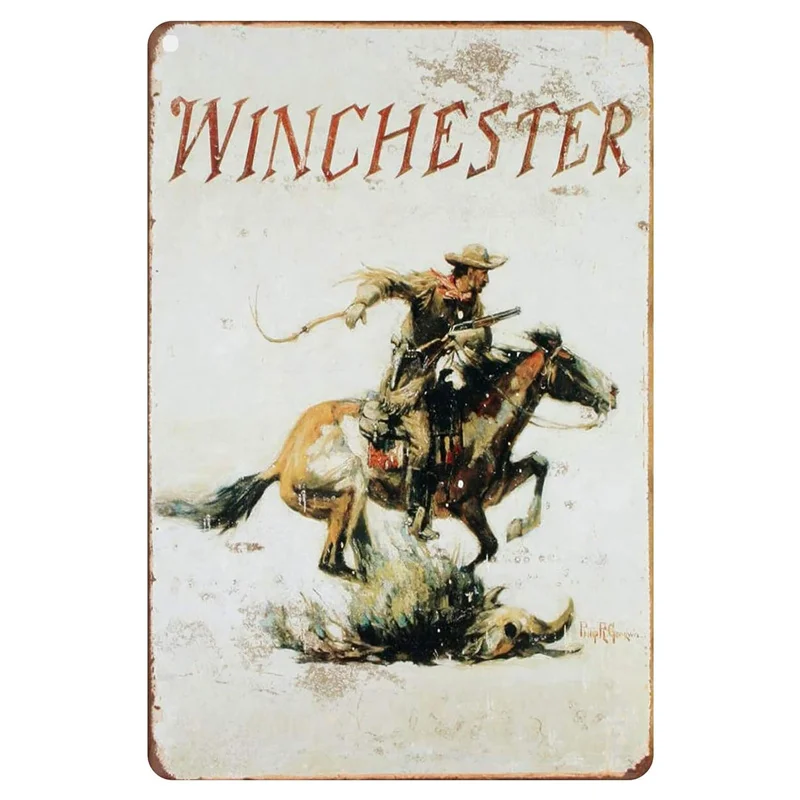 Plakat metalowy Western Cowboy na koniu Zielony