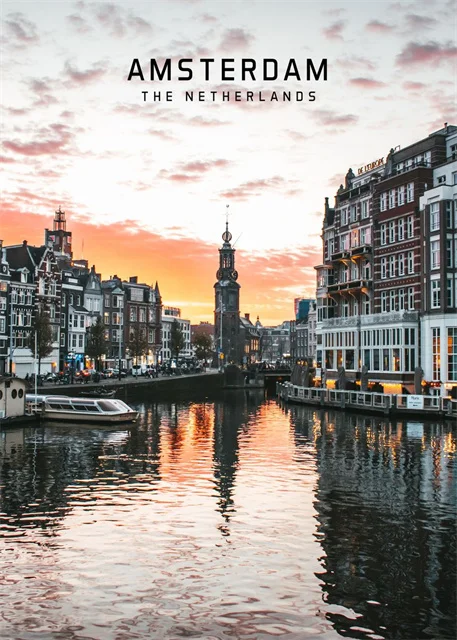 Miasta Europy – plakat z Paryżem, Berlinem i Amsterdamem śliwka