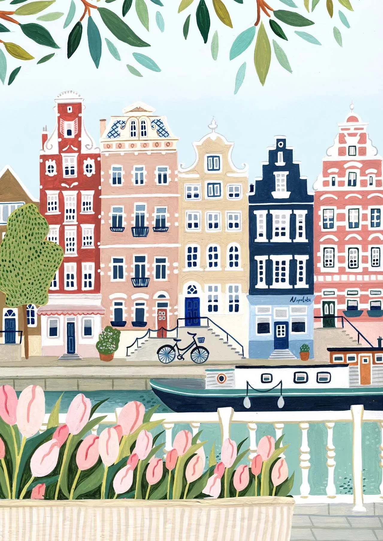 Plakat z miastami Paryż Londyn Amsterdam Mięta