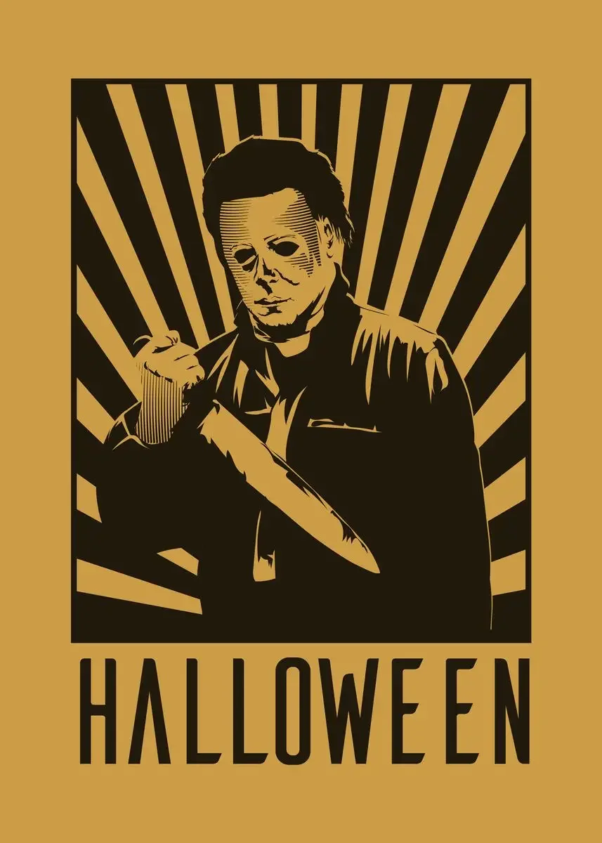 Plakat Michael Myers - horror filmowy na Halloween Jasnożółty