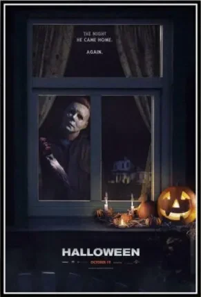 Plakat Michael Myers - horror filmowy na Halloween Pomarańczowy
